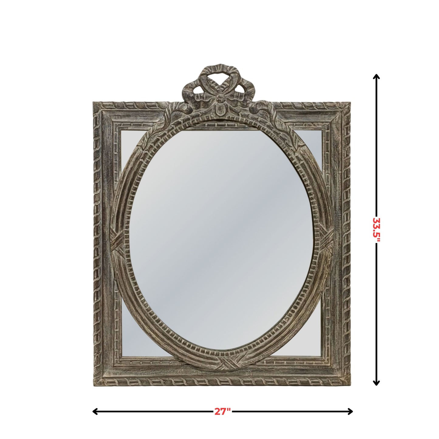 Vintage Carved Wooden Mirror with Ornate Bow Accent