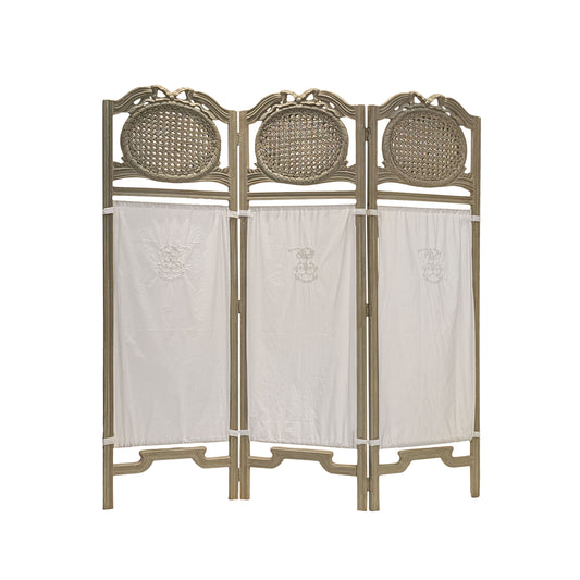 French Cane & Fabric Panel Room Divider